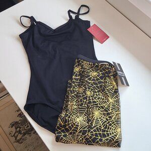 NWT adjustable Capezio M Leotard & NWT Spiderweb footless tights